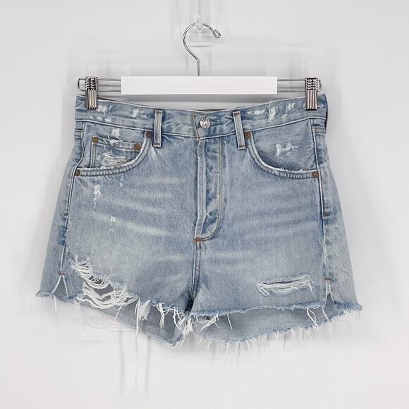 AGOLDE Jaden High Rise Cutoff Denim Shorts Women’s Size 26 Broken Distressed - Picture 2 of 6